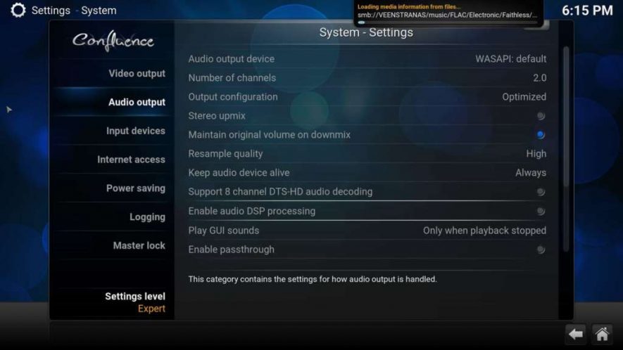 Overzicht kodi audio settings