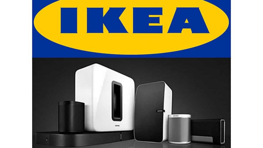 Sonos en IKEA werken samen aan iets op het vlak van geluid in huis (bron afbeelding IKEA-logo: https://commons.wikimedia.org/wiki/File:Ikea_logo.svg)