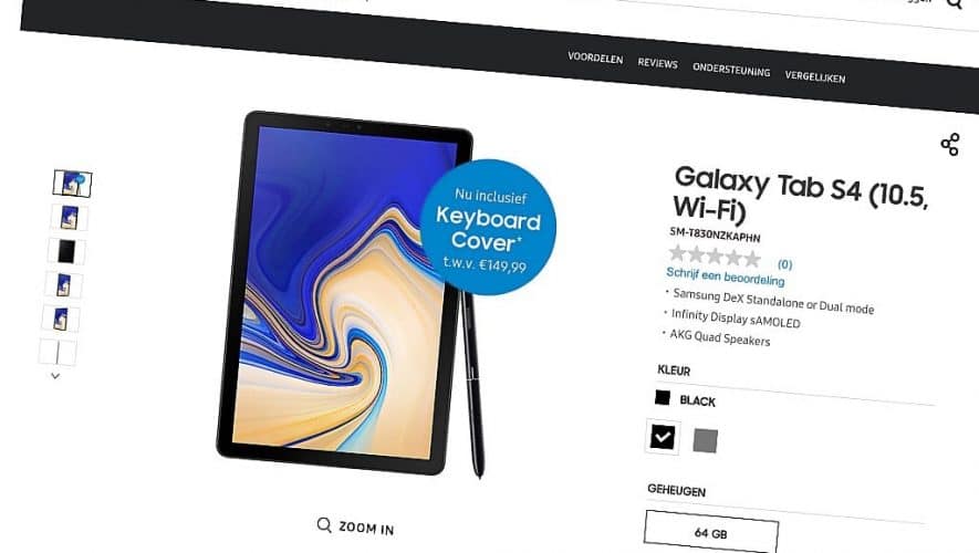 De Samsung Galaxy Tab S4 kan nu al besteld worden